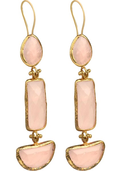 Pembe Kuvars Doğal Taşlı Küpe