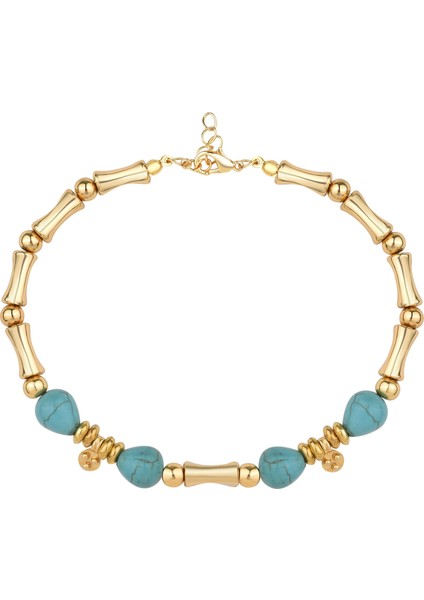 Doğal Taş Detaylı Gold Halhal