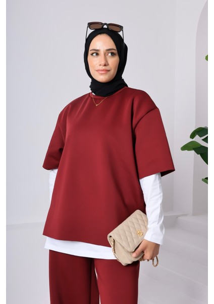 Kadın 3’lü Takım ♦ Scuba Kumaş ♦ Yüksek Bel Cepli Geniş Paça Pantolon ♦ Günlük Şık Kombin fiyatları