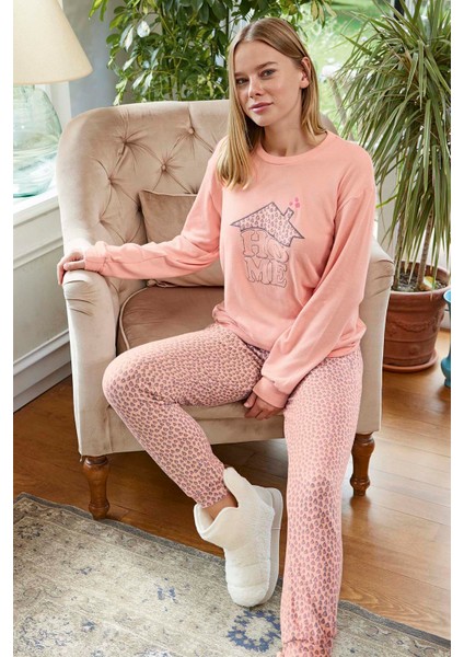 Kadın Termal Uzun Kol Pijama Takımı 30020 Pudra modelleri