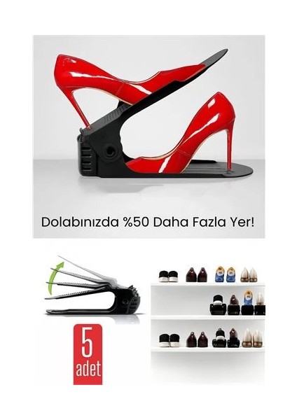 Bfs 5’li Ayakkabı Düzenleyici Set – Çift Katlı Tasarım | Dolap Içi Alan Tasarrufu | Ayarlanabilir Yükseklik