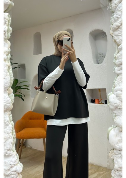 Kadın 3’lü Takım ♦ Scuba Kumaş ♦ Yüksek Bel Cepli Geniş Paça Pantolon ♦ Günlük Şık Kombin fiyatları