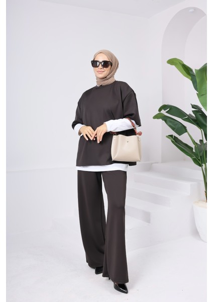 Kadın 3’lü Takım ♦ Scuba Kumaş ♦ Yüksek Bel Cepli Geniş Paça Pantolon ♦ Günlük Şık Kombin fırsatları