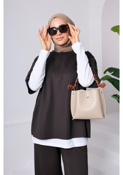 Kadın 3’lü Takım ♦ Scuba Kumaş ♦ Yüksek Bel Cepli Geniş Paça Pantolon ♦ Günlük Şık Kombin indirimleri