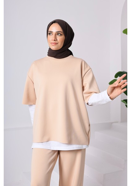 Kadın 3’lü Takım ♦ Scuba Kumaş ♦ Yüksek Bel Cepli Geniş Paça Pantolon ♦ Günlük Şık Kombin fiyatları