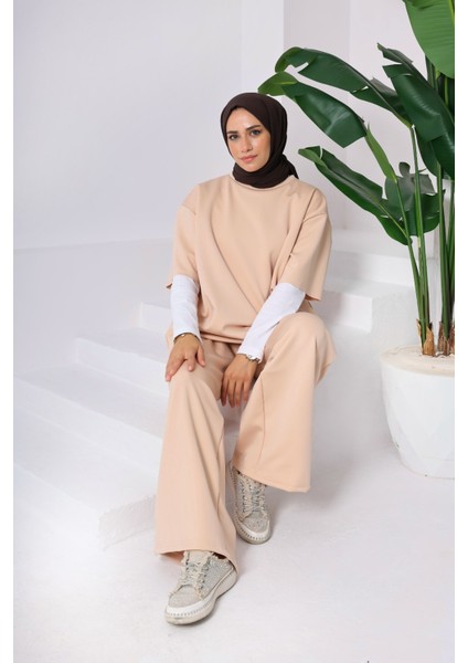 Kadın 3’lü Takım ♦ Scuba Kumaş ♦ Yüksek Bel Cepli Geniş Paça Pantolon ♦ Günlük Şık Kombin fırsatları