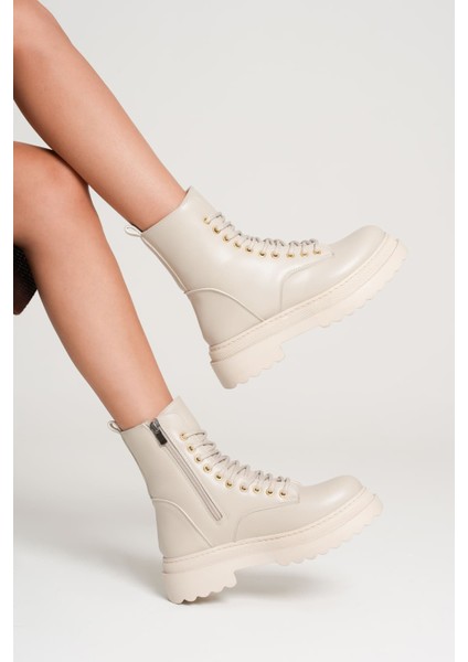 Anco Özel Tasarım Kışlık Bej Kalın Tabanlı Kadın Bot