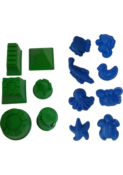 14 Parçalı Kinetik Kum Set, ( Kale ve Deniz Canlıları Kalıpları)
