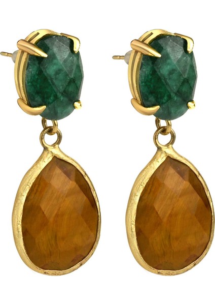 Doğal Taşlı Zümrüt Ve Kaplangözü Küpe