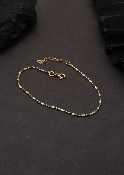 Yeşil Mineli Altın Bileklik 14 Ayar modelleri