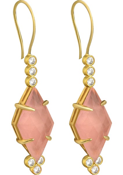 Taş Detaylı Pembe Kuvars Küpe