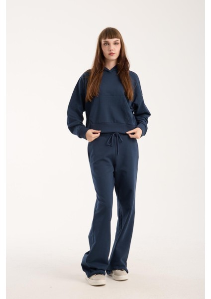 %100 Pamuk Geniş Paça Bağcıklı Kadın Pantolon/eşofman Altı