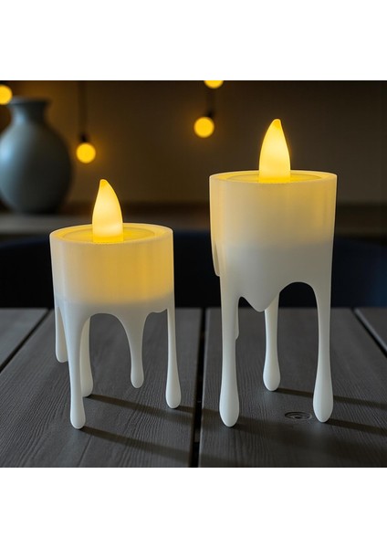 Eriyen Mum Görünümlü LED Işık Seti (2’li - Uzun ve Kısa)