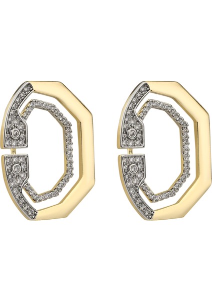 Taşlı Gold-Silver Küpe