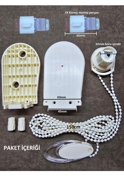 Çift Mekanizmalı Tül Stor Perde Mekanizma Zincir Kapak Tamir Seti Krem Ekru