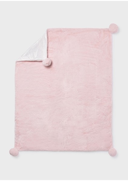 100X80 cm Pembe Renk Battaniye – Yumuşak, Ponponlu ve Şık Bebek Battaniyesi