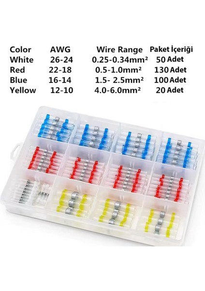 Dahili Lehimli Mühür Makaron 300 Adet 4 Boy Isıyla Daralan Kablo Koruması