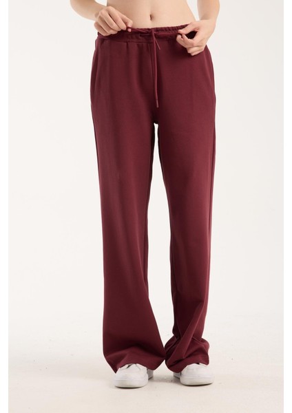 %100 Pamuk Geniş Paça Bağcıklı Kadın Pantolon/eşofman Altı