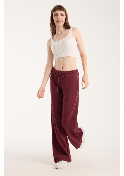 %100 Pamuk Geniş Paça Bağcıklı Kadın Pantolon/eşofman Altı
