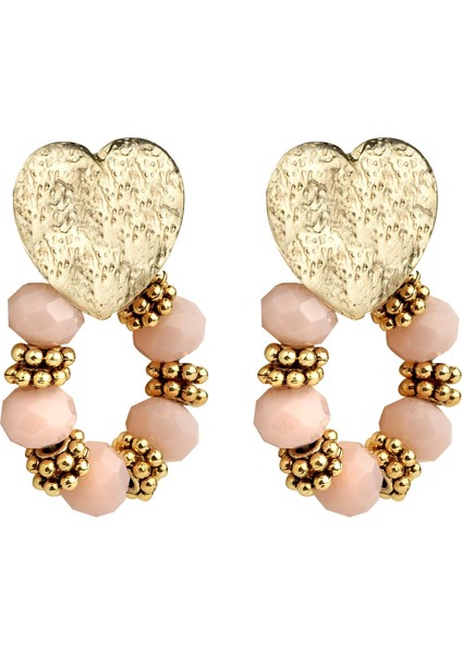 Kalp Detaylı Pembe Kristal Küpe