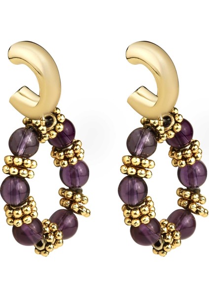 Doğal Taşlı Ametist Küpe