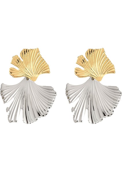 Gold-Silver Yaprak Küpe