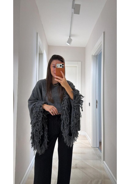 Kadın Püsküllü Triko Kazak Antrasit fiyatları