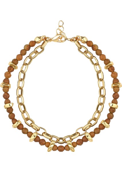 Gold Detaylı Doğal Taşlı İkili Halhal