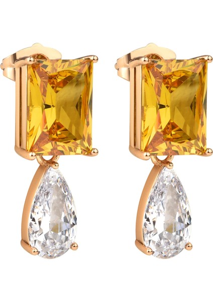 Sarı Taşlı Kristal Küpe