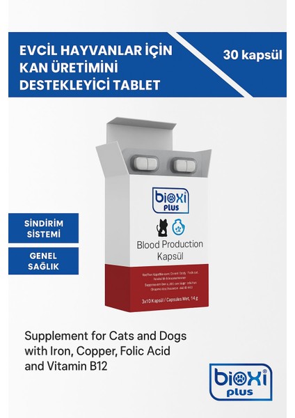 Kedi ve Köpekler Için Kan ve Genel Sağlık Destekleyici Takviye Blood Production Kapsül 3X10
