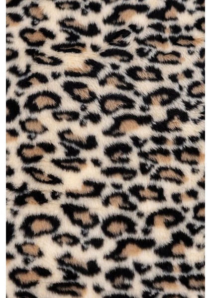 100X150 Leopar Desenli Peluş Kumaş – Bej Kamel Siyah