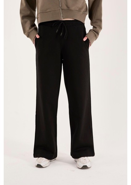 %100 Pamuk Geniş Paça Bağcıklı Kadın Pantolon/eşofman Altı