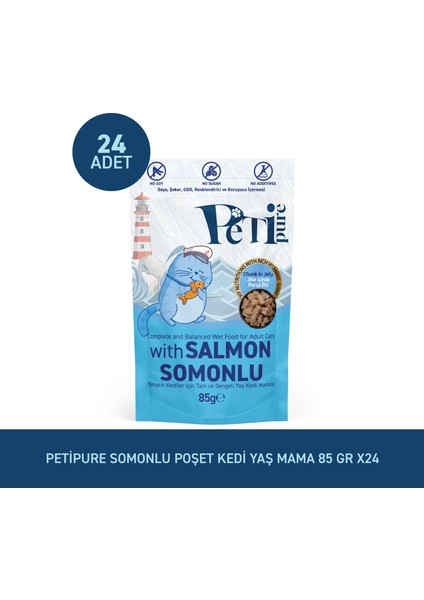 Somonlu Yaş Kedi Maması 85 gr x 24 Adet – Jöle Içinde Parça Etli - Yetişkin Kedi