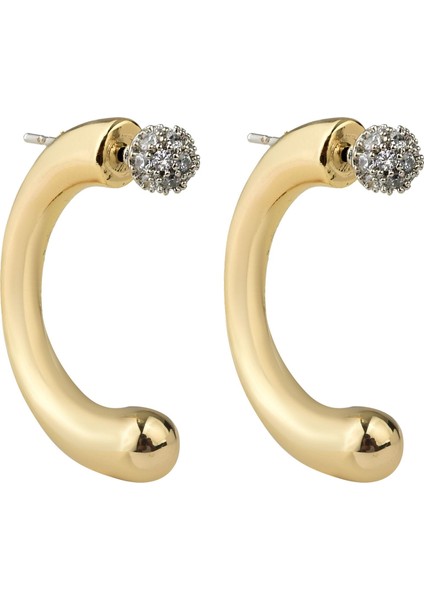 Taş Detaylı Gold Küpe