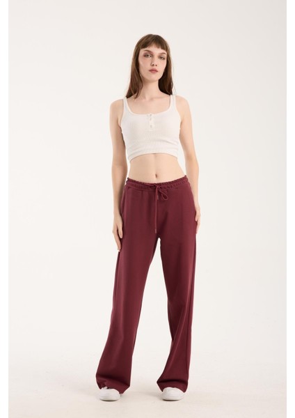 %100 Pamuk Geniş Paça Bağcıklı Kadın Pantolon/eşofman Altı