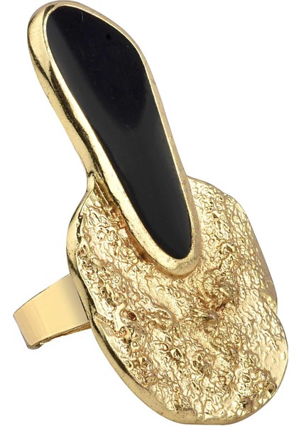 Siyah Asimetrik Mineli Yüzük