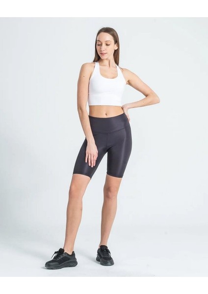 Kadın Yüksek Bel Dalgıç Kumaş Kısa Tayt Antrasit