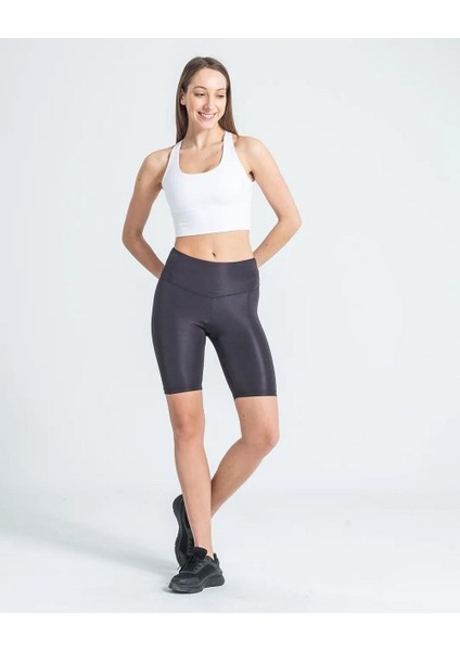 Kadın Yüksek Bel Dalgıç Kumaş Kısa Tayt Antrasit fırsatları
