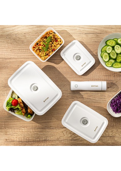 Freshlock Vakum Makineli 3'lü Saklama Kabı Beyaz modelleri