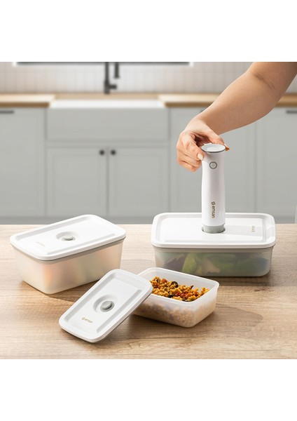 Freshlock Vakum Makineli 3'lü Saklama Kabı Beyaz indirimleri