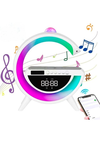 BT-3402 Masaüstü LED Gece Lambası Dijital Saat Bluetooth Hoparlör Kablosuz Şarj Standı Disko Topu fiyatları