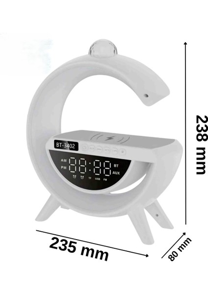 BT-3402 Masaüstü LED Gece Lambası Dijital Saat Bluetooth Hoparlör Kablosuz Şarj Standı Disko Topu modelleri