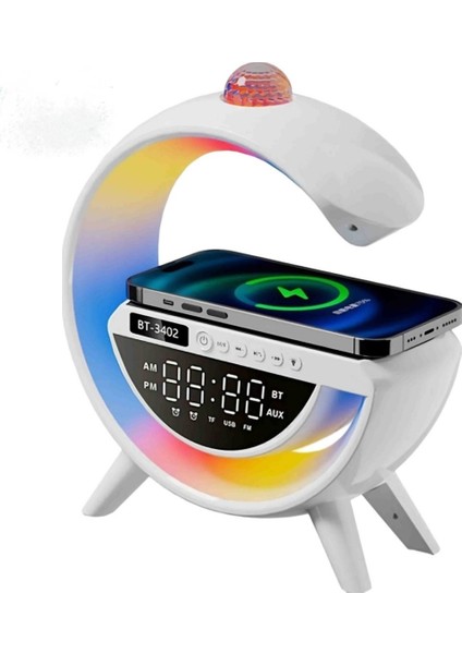 BT-3402 Masaüstü LED Gece Lambası Dijital Saat Bluetooth Hoparlör Kablosuz Şarj Standı Disko Topu fırsatları
