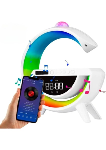 BT-3402 Masaüstü LED Gece Lambası Dijital Saat Bluetooth Hoparlör Kablosuz Şarj Standı Disko Topu indirimleri