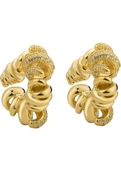 Gold Taşlı Burgulu Küpe