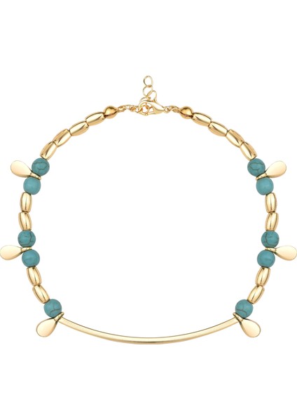 Turkuaz Taş Detaylı Gold Halhal