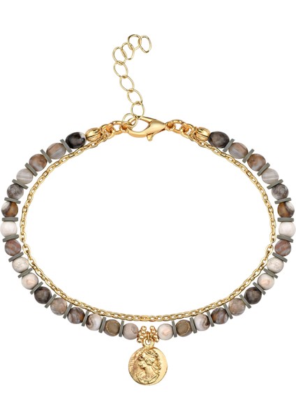 Kadın Figürlü Doğal Taşlı İkili Halhal