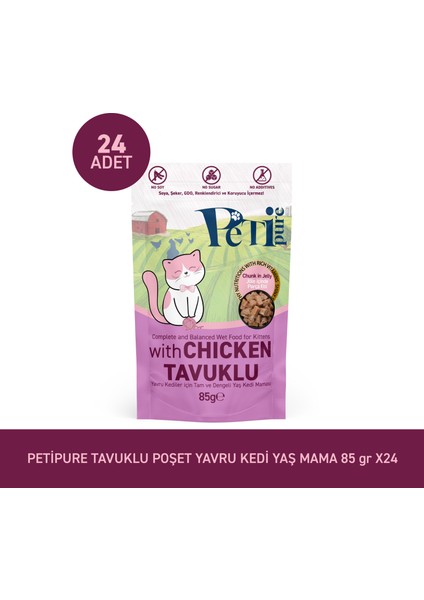 Tavuklu Yaş Kedi Maması 85 gr x 24 Adet – Jöle Içinde Parça Etli - Yavru Kedi