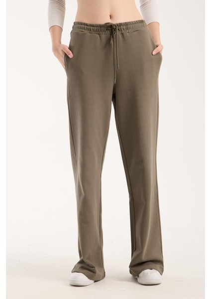 %100 Pamuk Geniş Paça Bağcıklı Kadın Pantolon/eşofman Altı