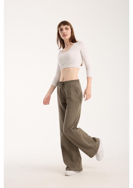 %100 Pamuk Geniş Paça Bağcıklı Kadın Pantolon/eşofman Altı